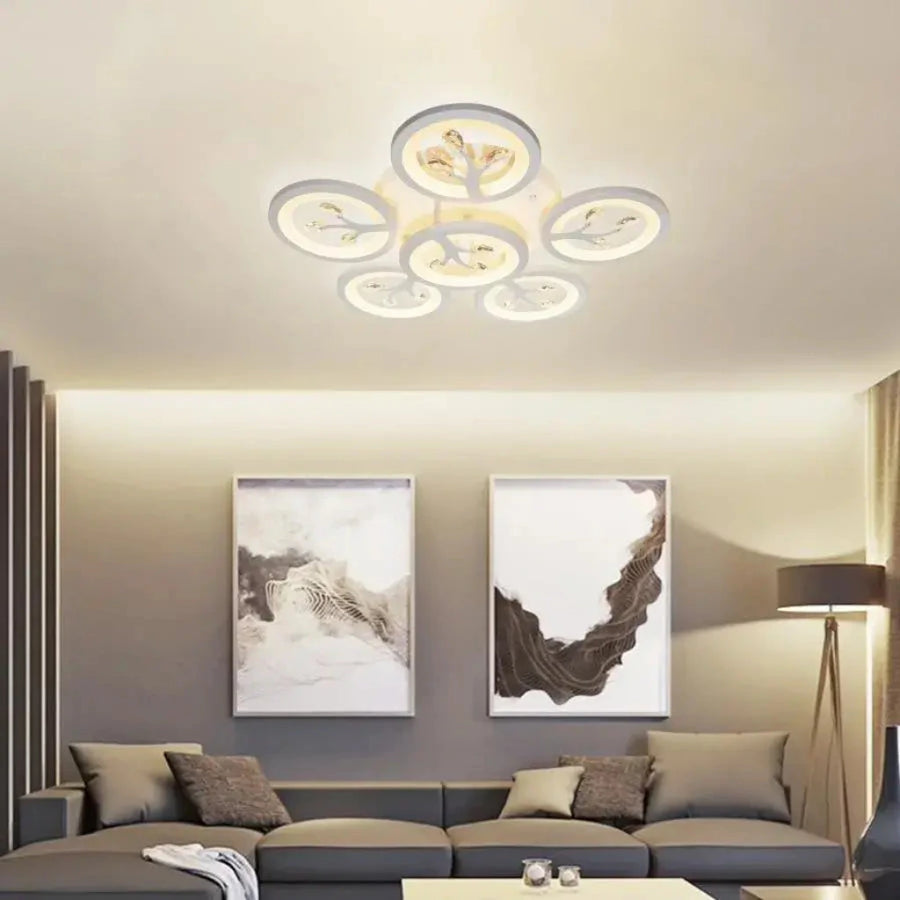 Lustre LED avec télécommande et cristal DAISY 72W, 6 éléments, Lumière Froide/Chaude/Neutre, Dimmable, Blanc