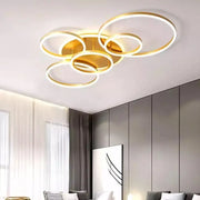 Lustre LED avec télécommande LYRA 248W, 5 Cercles, Lumière Froide/Chaude/Neutre, Dimmable, Or Brossé