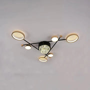 Lustre LED avec télécommande et cristal MISEL 138W, 7 Éléments, Lumière Froide/Chaude/Neutre, Dimmable, Noir Or