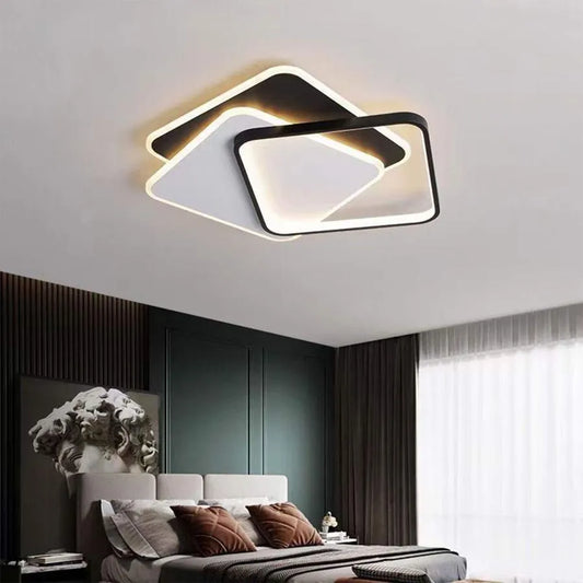 Lustre LED avec télécommande OSANNA 128W, 3 Carrés, Lumière Froid/Chaud/Neutre, Dimmable, Noir