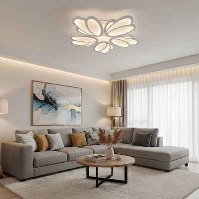 Lustre LED avec télécommande TULIP 81W, 5 Pétales, Lumière Froide/Chaude/Neutre, Dimmable, Blanc