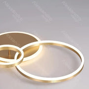 Lustre LED avec télécommande RILIA 100W, 2 Cercles, Lumière Froide/Chaude/Neutre, Dimmable, Or Blanc 