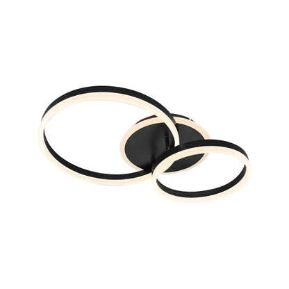 Lustre LED avec télécommande LYRA 80W, 2 Cercles, Lumière Froide/Chaude/Neutre, Dimmable, Noir