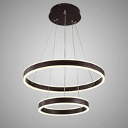 Lustre LED suspendu avec télécommande OLATHE 180W, 2 Cercles, Lumière Froide/Chaude/Neutre, Intensité Variable, Marron, Hauteur Réglable