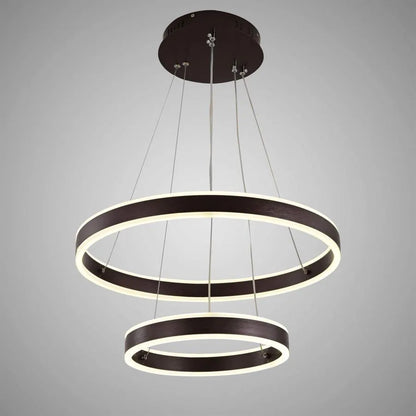Lustre LED suspendu avec télécommande OLATHE 180W, 2 Cercles, Lumière Froide/Chaude/Neutre, Intensité Variable, Marron, Hauteur Réglable