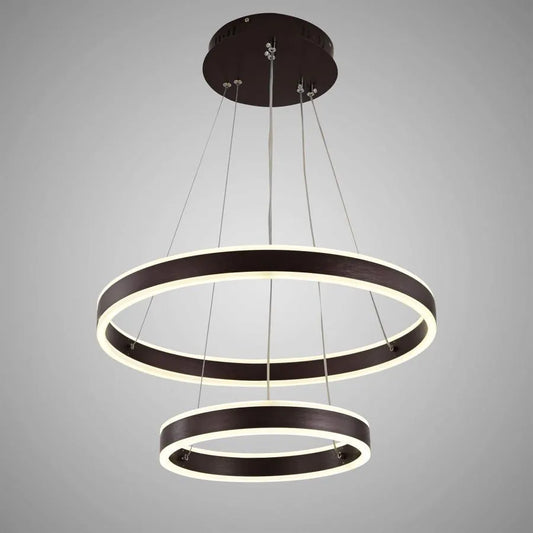 Lustre LED suspendu avec télécommande OLATHE 180W, 2 Cercles, Lumière Froide/Chaude/Neutre, Intensité Variable, Marron, Hauteur Réglable