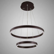 Lustre LED suspendu avec télécommande OLATHE 180W, 2 Cercles, Lumière Froide/Chaude/Neutre, Intensité Variable, Marron, Hauteur Réglable