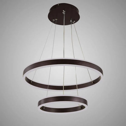 Lustre LED suspendu avec télécommande OLATHE 180W, 2 Cercles, Lumière Froide/Chaude/Neutre, Intensité Variable, Marron, Hauteur Réglable