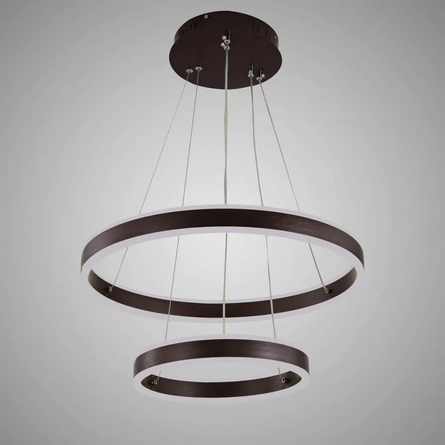 Lustre LED suspendu avec télécommande OLATHE 180W, 2 Cercles, Lumière Froide/Chaude/Neutre, Intensité Variable, Marron, Hauteur Réglable