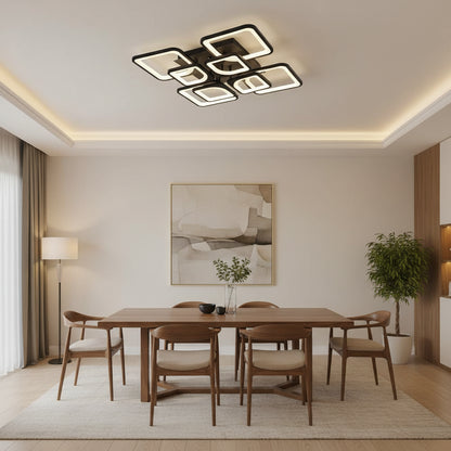 Lustre LED avec télécommande ZOE, 8 Carrés, 138W, Lumière Froid/Chaude/Neutre, Gradable, Noir