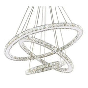 Lustre LED suspendu avec télécommande et cristal TEATRU 36W, 3 Cercles, Lumière Froid/Chaud/Neutre, Dimmable, Chrome Brillant, Hauteur Réglable