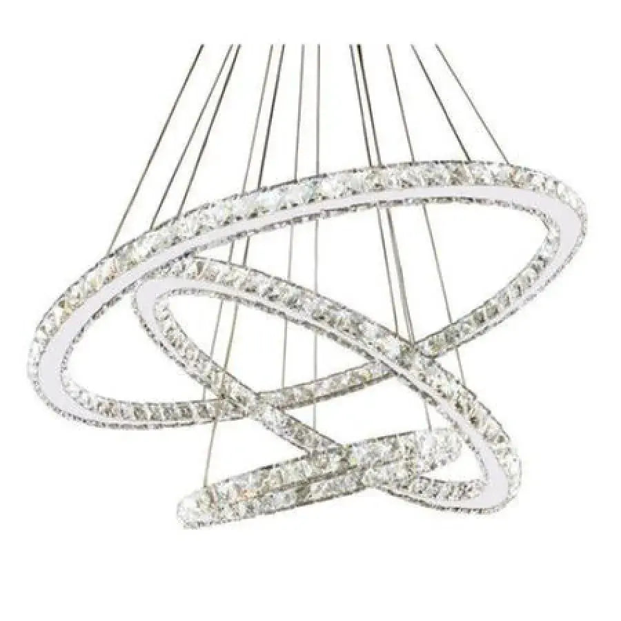 Lustre LED suspendu avec télécommande et cristal TEATRU 36W, 3 Cercles, Lumière Froid/Chaud/Neutre, Dimmable, Chrome Brillant, Hauteur Réglable