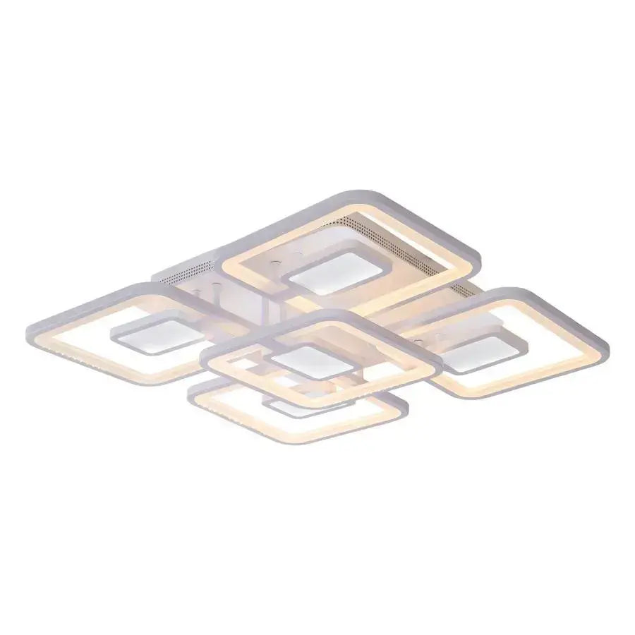 Lustre LED avec télécommande FELIX 107W, 5 carrés, Lumière Froide/Chaude/Neutre, Dimmable, Blanc