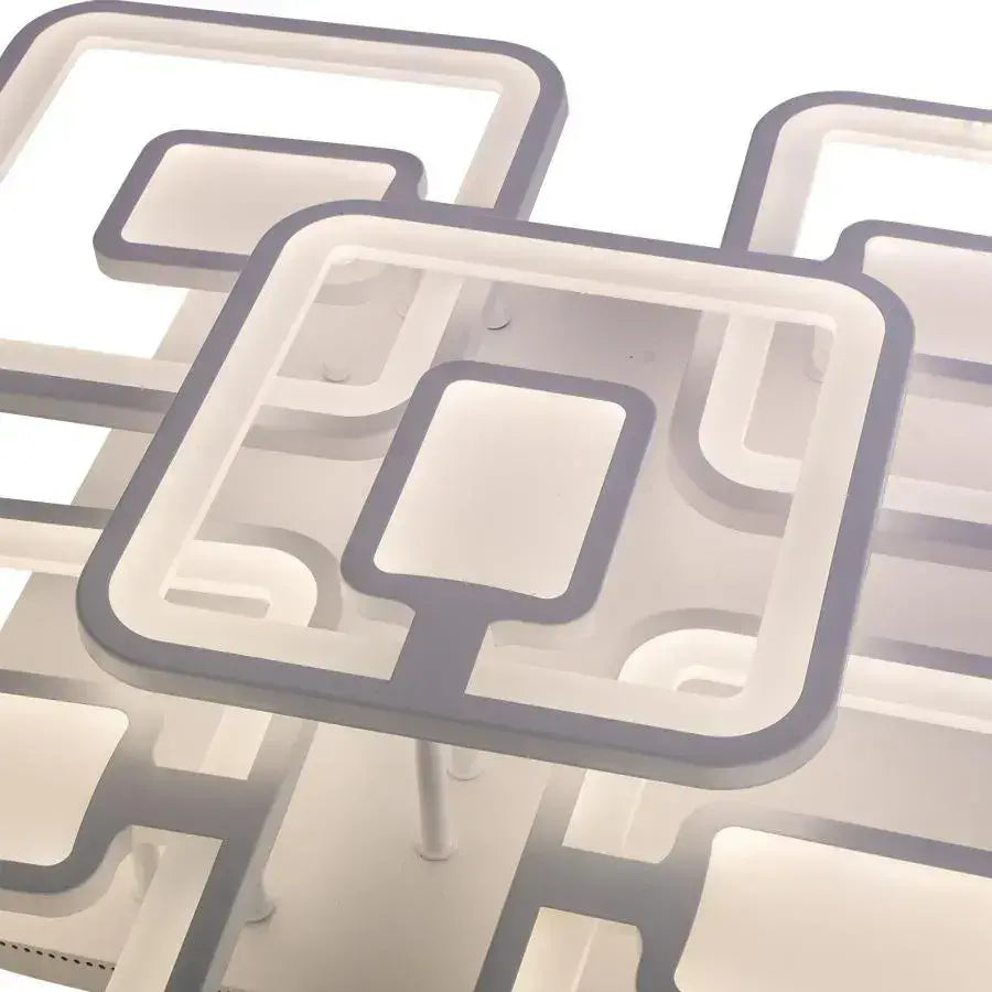 Lustre LED avec télécommande FELIX 107W, 5 carrés, Lumière Froide/Chaude/Neutre, Dimmable, Blanc