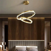 Lustre LED suspendu avec télécommande AZARIAH 112W, 2 Cercles, Lumière Froid/Chaud/Neutre, Dimmable, Or Brillant, Hauteur Réglable