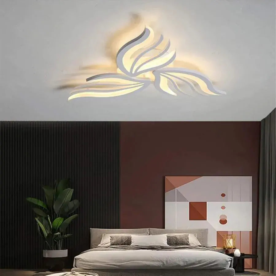 Lustre LED avec télécommande SAKURA 37W, 3 pétales, Lumière froide/chaude/neutre, Dimmable, Blanc