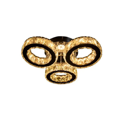 Lustre LED avec télécommande et cristal TIMOTEI 30W, 3 Cercles, Lumière Froid/Chaud/Neutre, Gradable, Chrome Noir Brillant