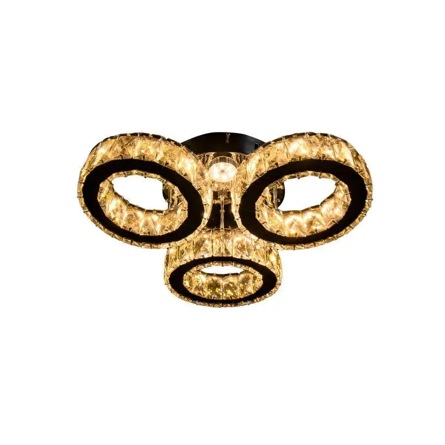 Lustre LED avec télécommande et cristal TIMOTEI 30W, 3 Cercles, Lumière Froid/Chaud/Neutre, Gradable, Chrome Noir Brillant