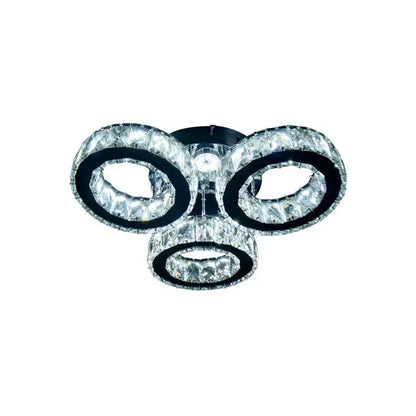 Lustre LED avec télécommande et cristal TIMOTEI 30W, 3 Cercles, Lumière Froid/Chaud/Neutre, Gradable, Chrome Noir Brillant