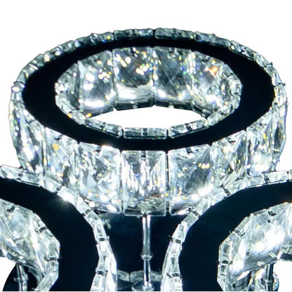 Lustre LED avec télécommande et cristal TIMOTEI 30W, 3 Cercles, Lumière Froid/Chaud/Neutre, Gradable, Chrome Noir Brillant