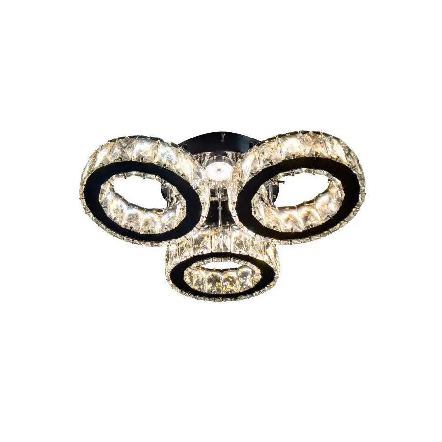 Lustre LED avec télécommande et cristal TIMOTEI 30W, 3 Cercles, Lumière Froid/Chaud/Neutre, Gradable, Chrome Noir Brillant