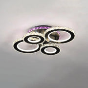 Lustre LED avec télécommande et cristal MEILI ZAFINA RGB 136W, 4 Cercles, Lumière Froid/Chaud/Neutre, Dimmable, Noir