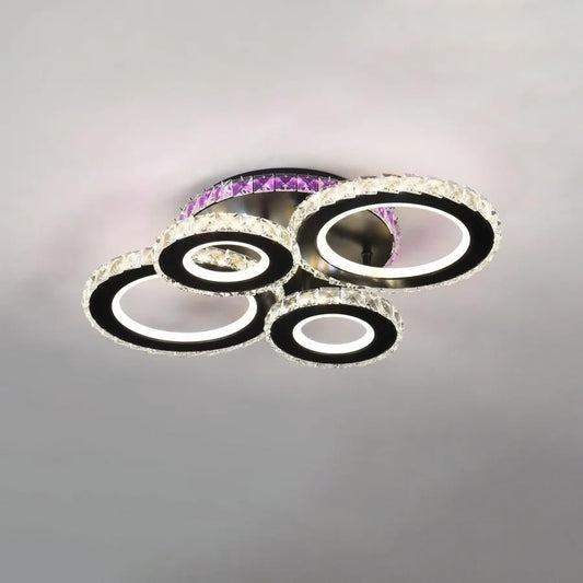 Lustre LED avec télécommande et cristal MEILI ZAFINA RGB 136W, 4 Cercles, Lumière Froid/Chaud/Neutre, Dimmable, Noir