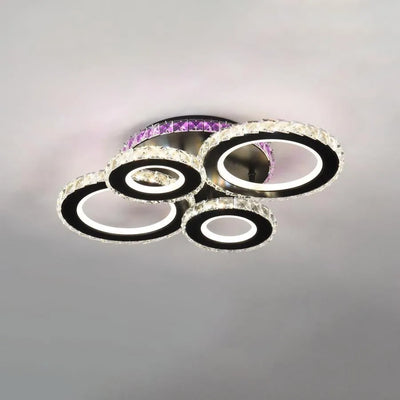 Lustre LED avec télécommande et cristal MEILI ZAFINA RGB 136W, 4 Cercles, Lumière Froid/Chaud/Neutre, Dimmable, Noir