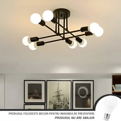 Lustre Octa moderniste classique, 8x E27, noir, design moderne, métal, sans abat-jour