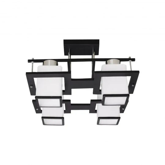 Lustre classique Aramis en bois, abat-jour carré, douille 4 X E27, lustres classiques blanc/noir Titre par défaut Alessandro Design