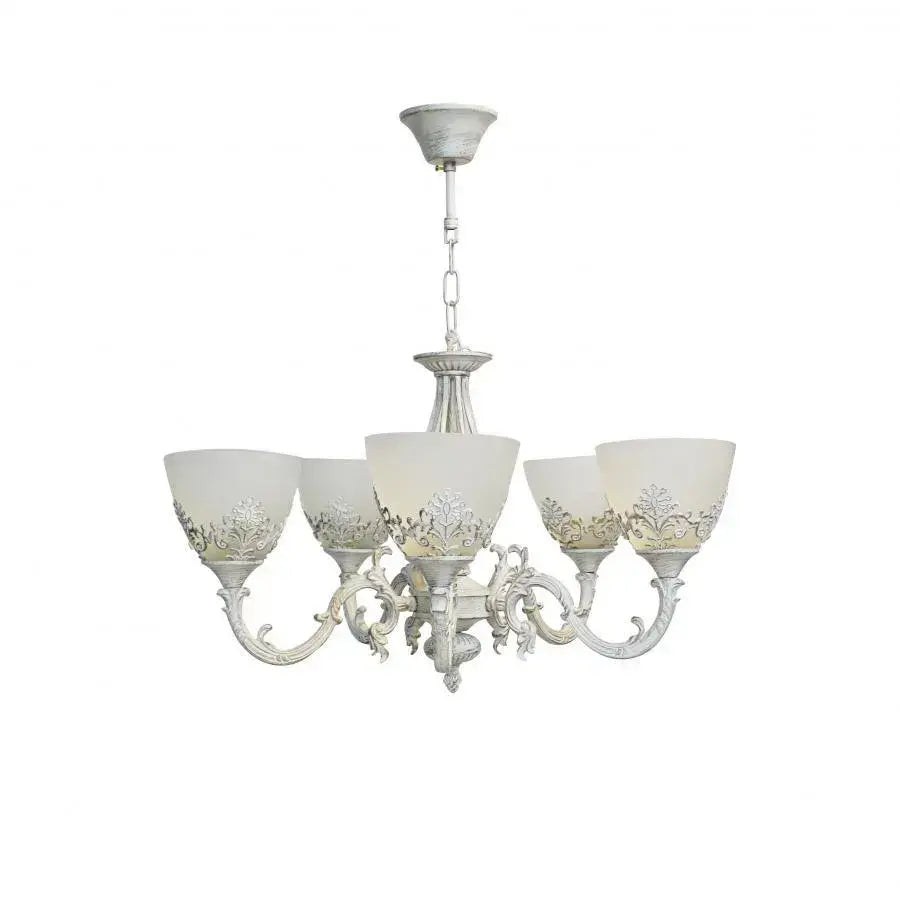 Lustre VINTAGE, type suspension avec bras, COTTAGE, circulaire, 5xE27, verre et métal, lustres classiques blancs Titre par défaut Alessandro Design