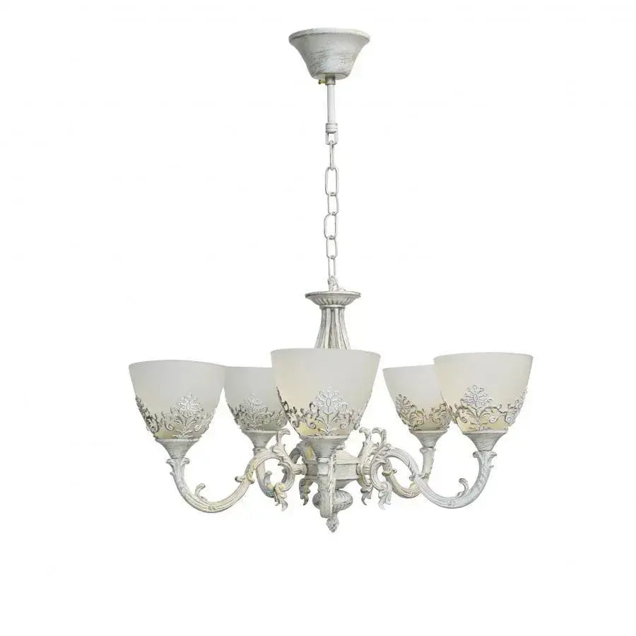 Lustre VINTAGE, type suspension avec bras, COTTAGE, circulaire, 5xE27, verre et métal, lustres classiques blancs Titre par défaut Alessandro Design