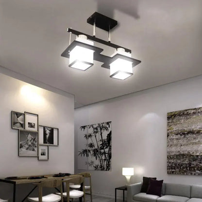 Lustre classique Aramis avec abat-jour carré en bois 2X E27 gris noir