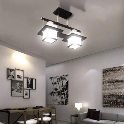 Lustre classique Aramis avec abat-jour carré en bois 2X E27 gris noir