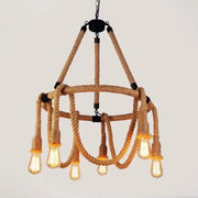 Lustre à cordes rustique 6x E27 corde suspendue circulaire