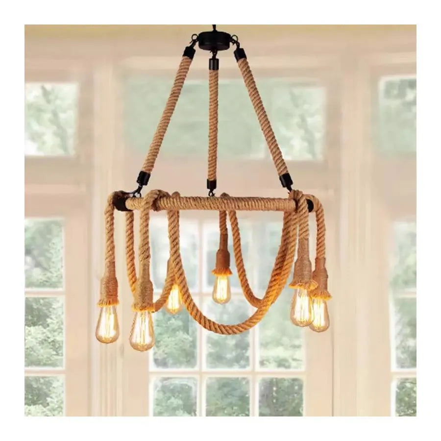 Lustre à cordes rustique 6x E27 corde suspendue circulaire