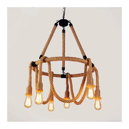 Lustre à cordes rustique 6x E27 corde suspendue circulaire