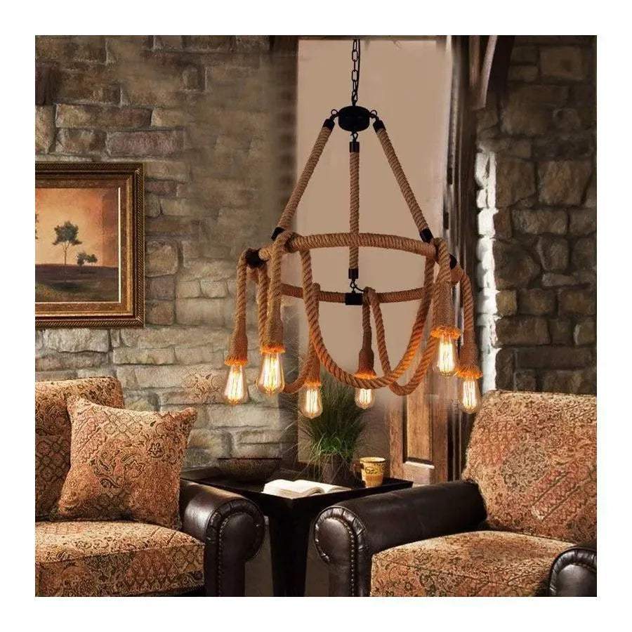 Lustre à cordes rustique 6x E27 corde suspendue circulaire