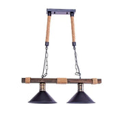 Lustre Traditionnel, 2*E27, Marron, Métal et Corde