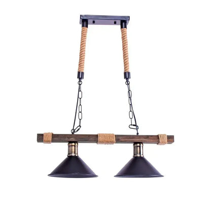 Lustre Traditionnel, 2*E27, Marron, Métal et Corde