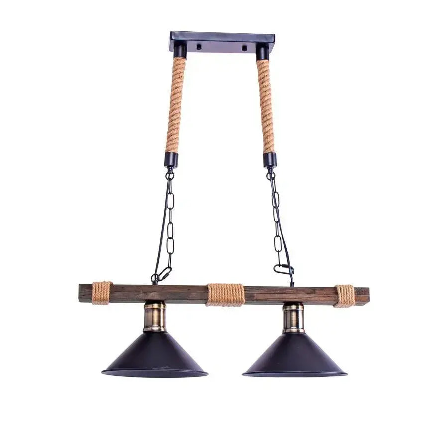 Lustre Traditionnel, 2*E27, Marron, Métal et Corde