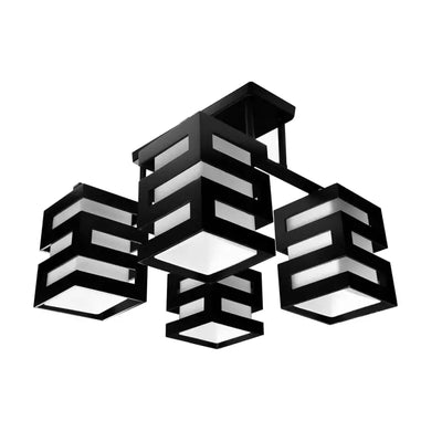 Lustre en bois VANJA, abat-jour carré, 4 douilles E27, blanc/noir