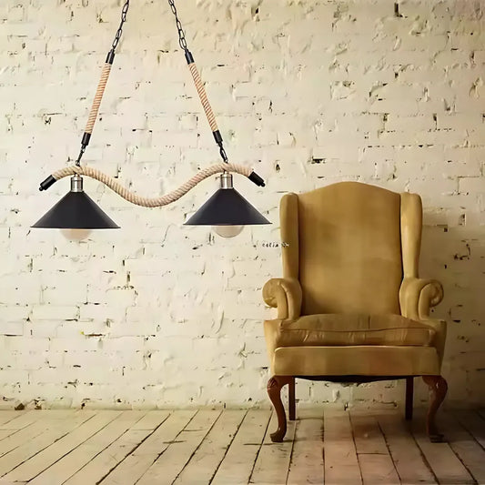 Lustre en corde, 2*E27, marron, métal et ficelle