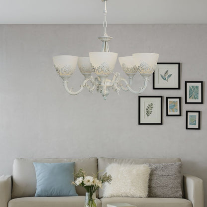 Lustre VINTAGE, type suspension avec bras, COTTAGE, circulaire, 5xE27, verre et métal, lustres classiques blancs Titre par défaut Alessandro Design