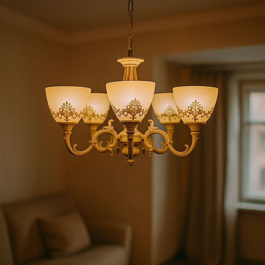 Lustre VINTAGE, type suspension avec bras, COTTAGE, circulaire, 5xE27, verre et métal, lustres classiques blancs Titre par défaut Alessandro Design