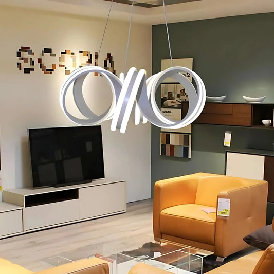 Lustre LED suspendu avec télécommande INFINITY TWIST 180W, Ondulé, Lumière Froid/Chaud/Neutre, Gradable, Blanc, Hauteur Réglable