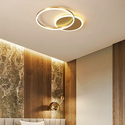 Lustre LED avec télécommande RINOVA 47W, 2 cercles, Lumière Froide/Chaude/Neutre, Dimmable, Or Brillant