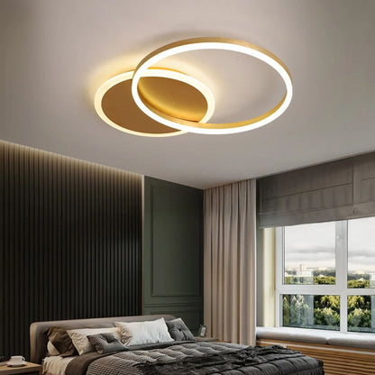 Lustre LED avec télécommande RINOVA 47W, 2 cercles, Lumière Froide/Chaude/Neutre, Dimmable, Or Brillant