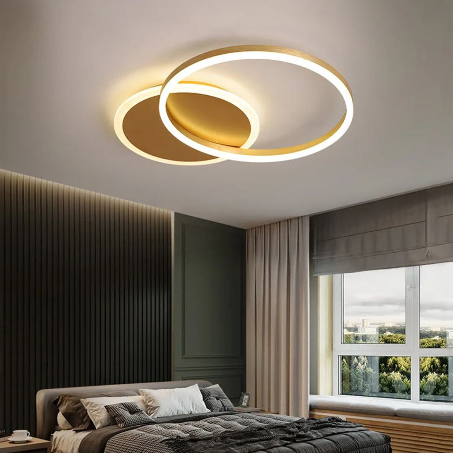 Lustre LED avec télécommande RINOVA 47W, 2 cercles, Lumière Froide/Chaude/Neutre, Dimmable, Or Brillant