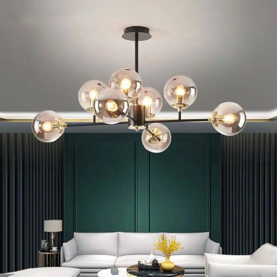 Lustre Jermija avec abat-jour, 8x E27, Or Noir